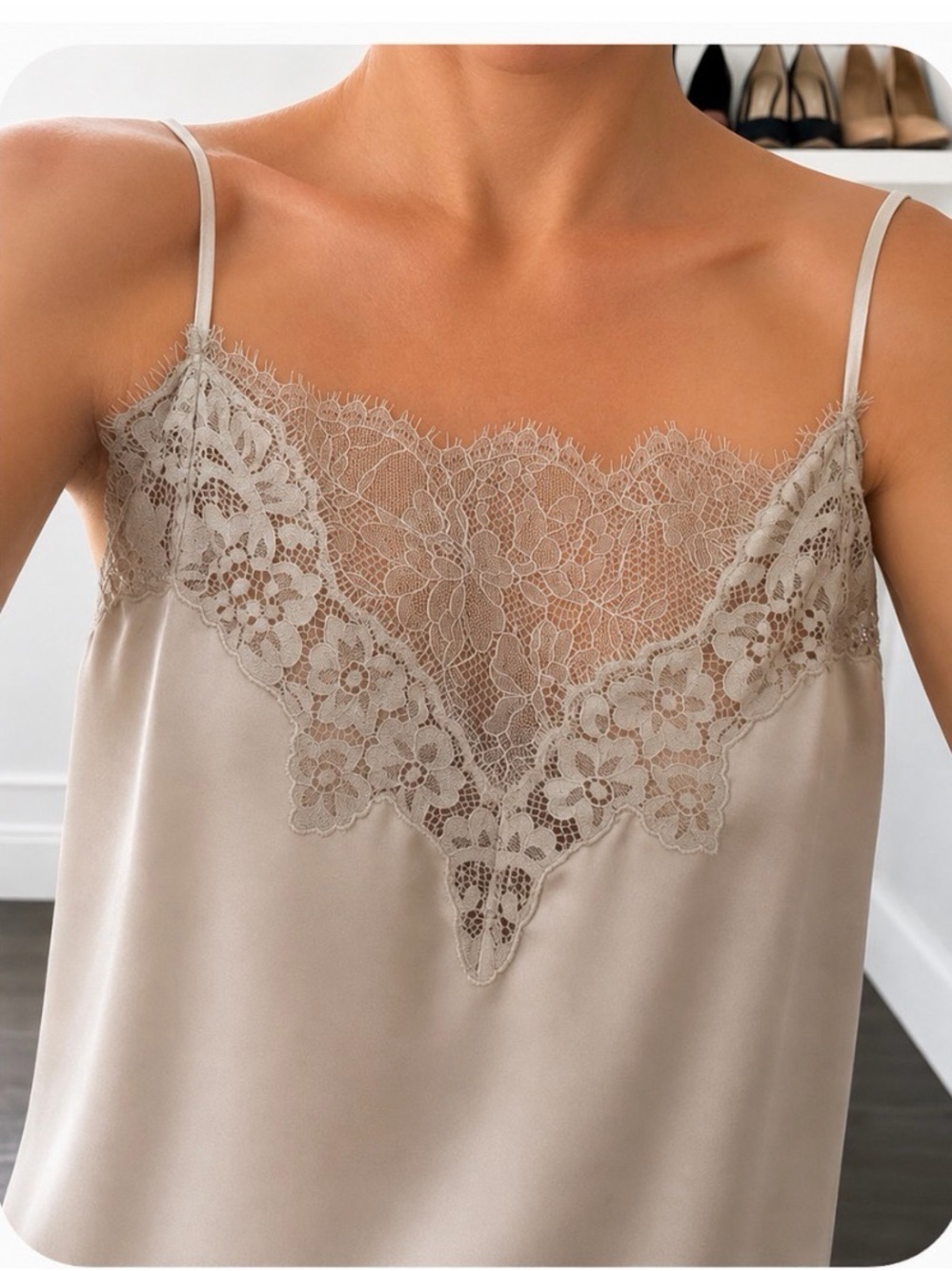 Cami NYC Lace-Trim Satin Cami in Sand, NWOT, size M